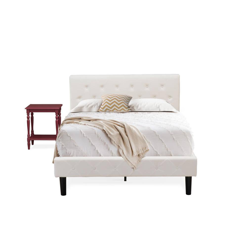 Front. East West Furniture - NL19F-1BF13 2 Piece Full Bed Set - 1 Full Bed White Velvet Fabric Headboard and 1 Bedroom Nightstand - Burgundy Finish - White Velvet.