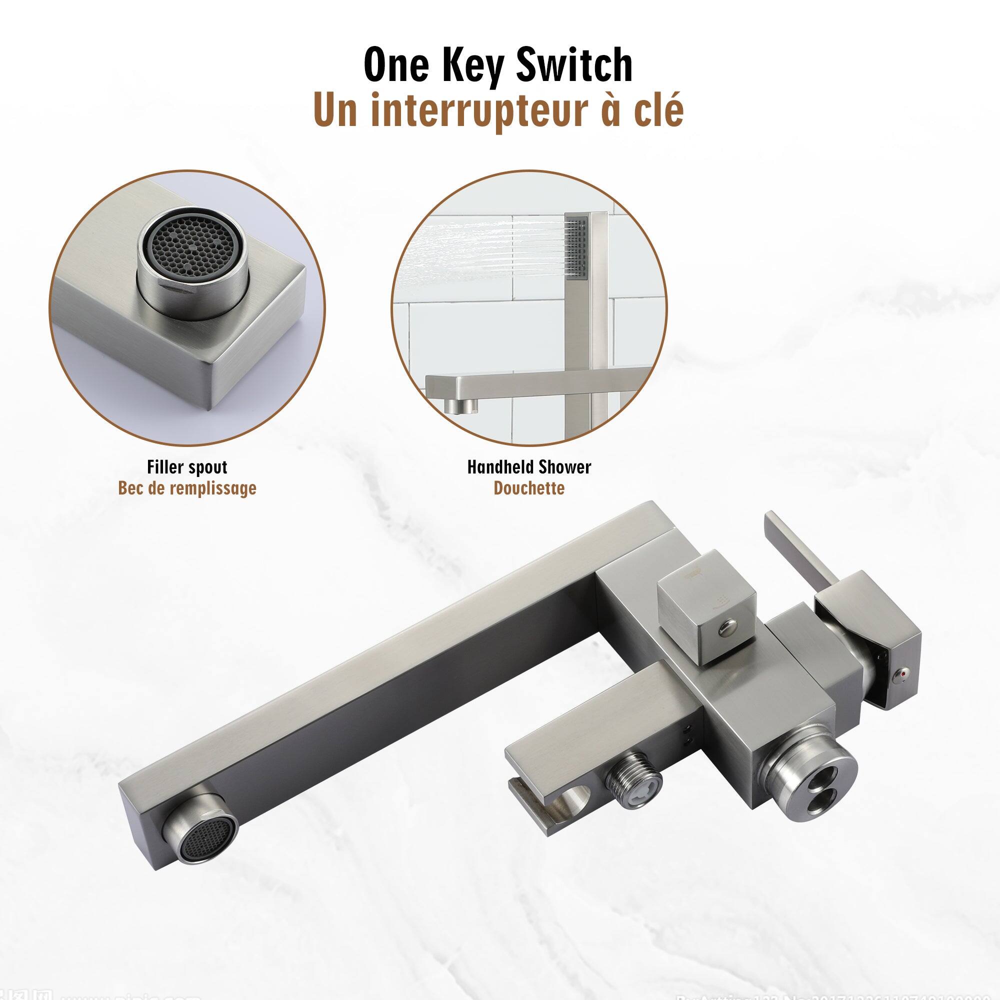 One Key Switch Un interrupteur à clé Filler spout Bec de remplissage Handheld Shower Douchette