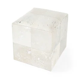 Butler Specialty - Victorian Hair on Hide with Silver Spots Cube Ottoman - White