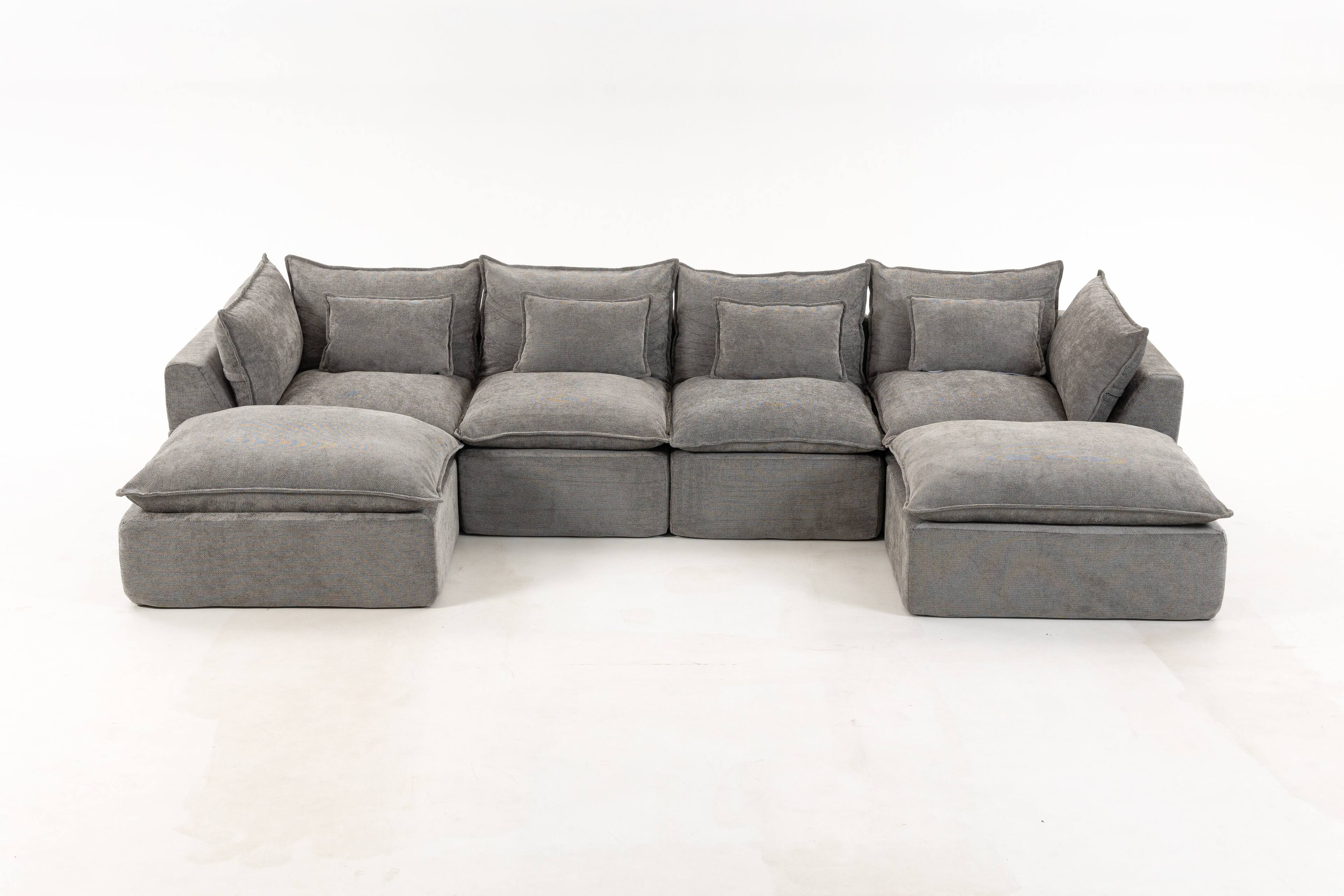 Back. Whisen - 4-Seat Oversized Modular Sectional Sofa with 2 Ottomans for Living Room and Apartment - Antique Grey.