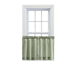 Ellis Curtain - Ellis Stacey 1.5" Rod Pocket Fabric Solid Color Window Tailored Tier Pair 56"x45" - Sage