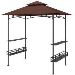 Outsunny - x 5' BBQ Grill Gazebo, 2-Tier Outdoor BBQ Gazebo with 2 Side Shelves, Storage Baskets, Ceiling Hook - Brown