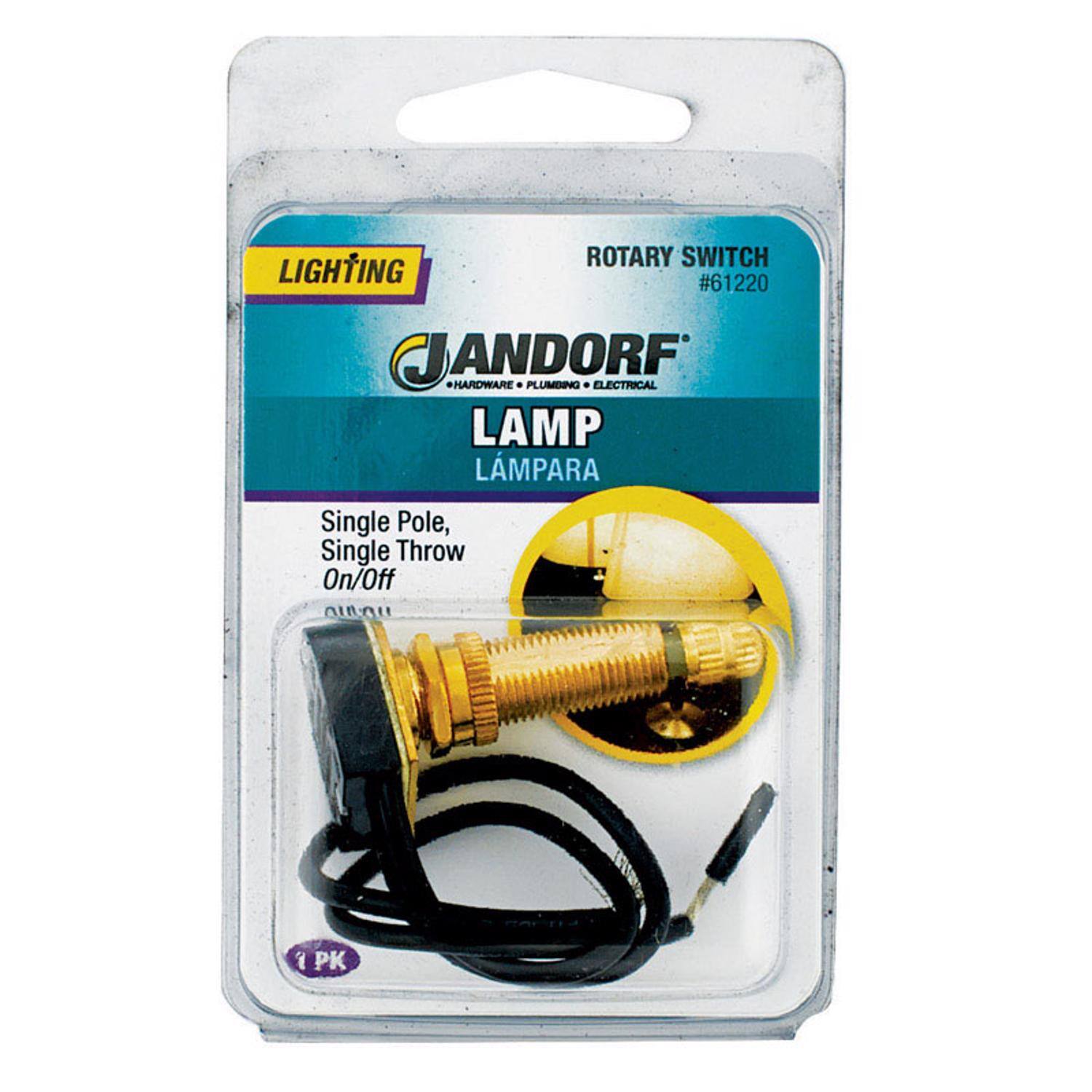 LIGHTING ROTARY SWITCH #61220  
ANDORF HARDWARE  
PLUMBING • ELECTRICAL  
LAMP LÁMPARA  
Single Pole, Single Throw On/Off  
1 PK