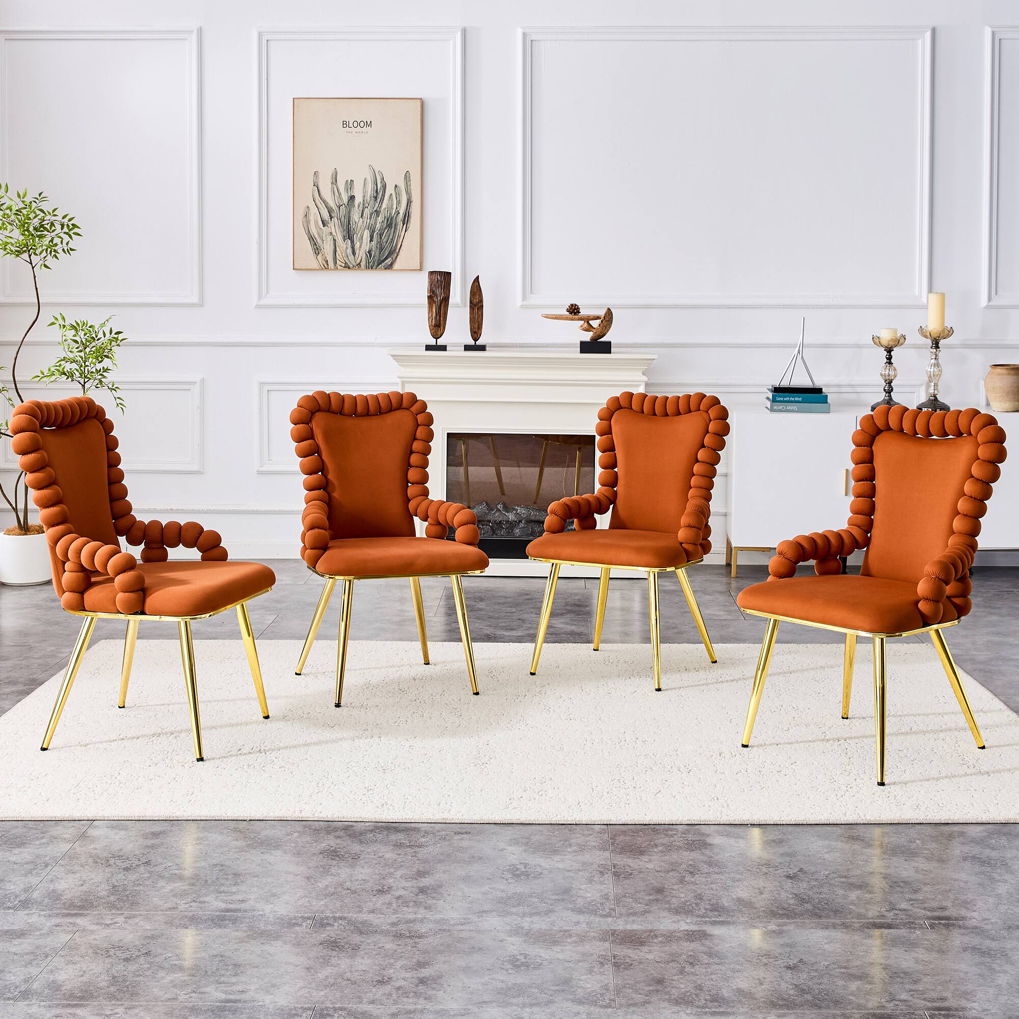 Alt View 1. Loheer - Loheer Dining Chairs Set of 2 Brown Velvet Bubble Arm Chairs for Dining Room Kitchen, Gold Legs, 1.83 ft - Brown,Gold.