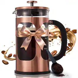 Dapper Styles - Press Coffee Maker 304 Stainless Steel Cold Brew Heat Resistant Thickened Borosilicate Pot For Camping Trav - Copper-34 oz