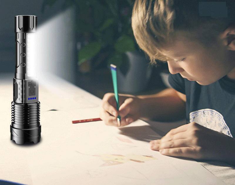 Alt View 1. Cluzine - Rechargeable LED Flashlight,COB Side Light,Power Display, Waterproof for Camping.