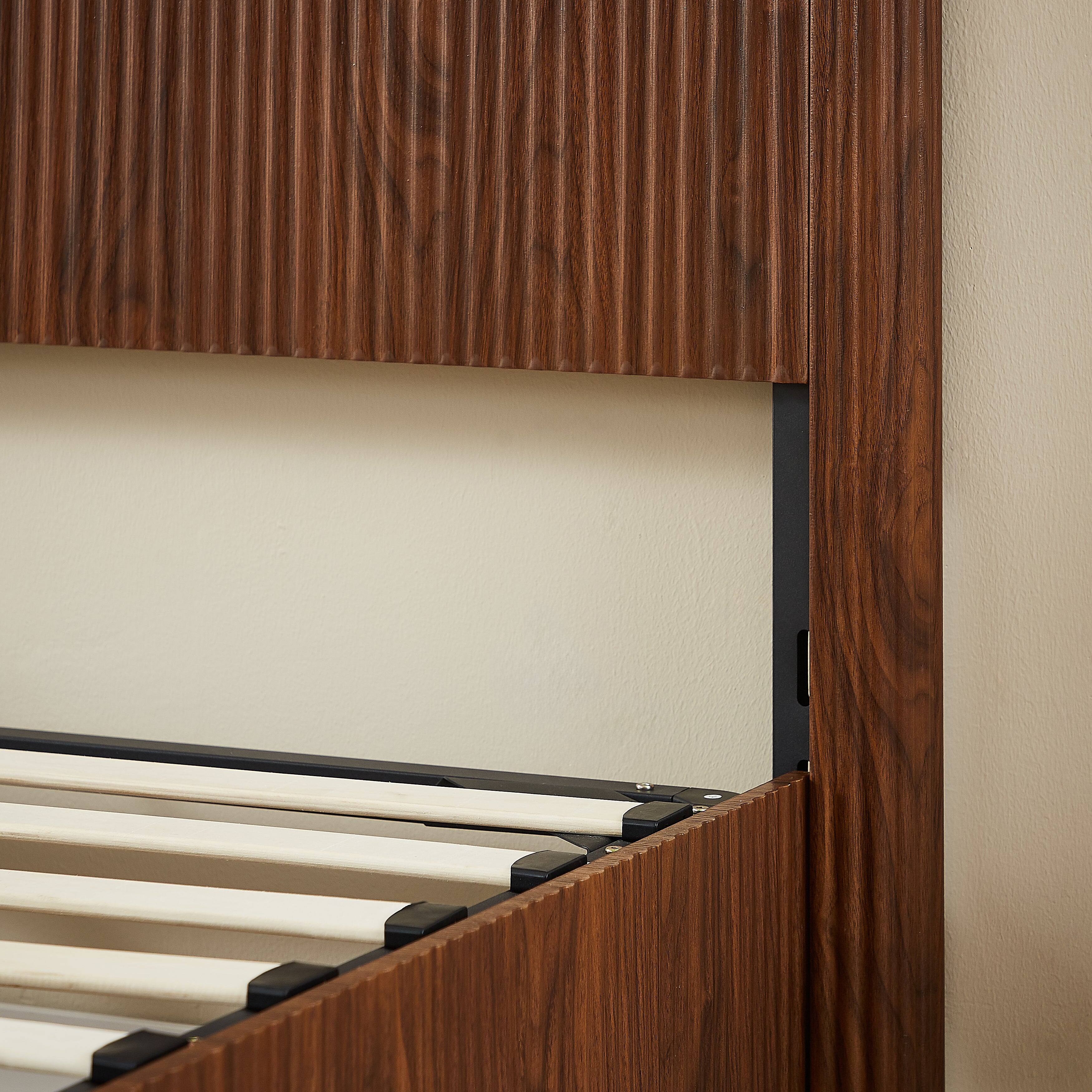 Alt View 8. Boyel Living - Queen Lift-Up Storage Bed Frame Hydraulic Wooden Corrugated Curved No Box Spring Walnut - Brown.