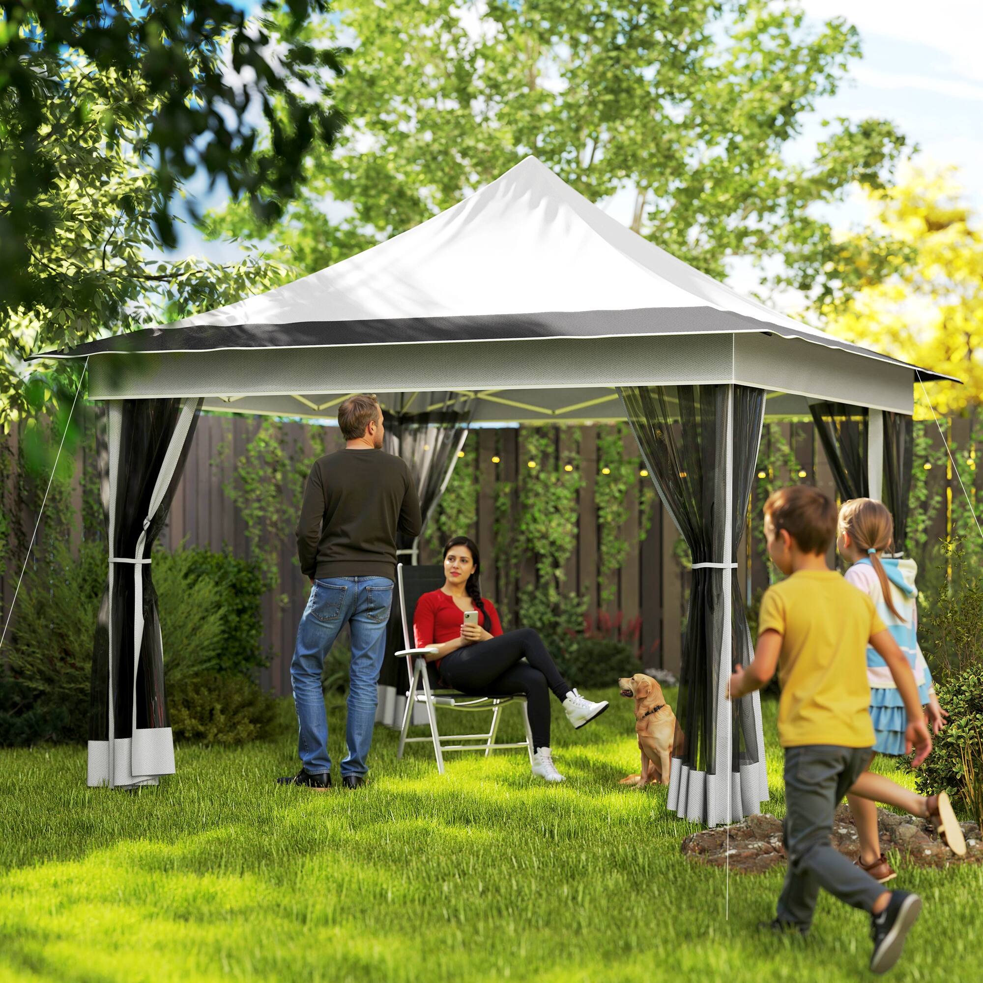 Alt View 1. Outsunny - 12 x 12 ft. Pop Up Canopy Tent with Mesh Netting, UPF50+ Instant Sun Shelter with Carry Bag - Light Gray.