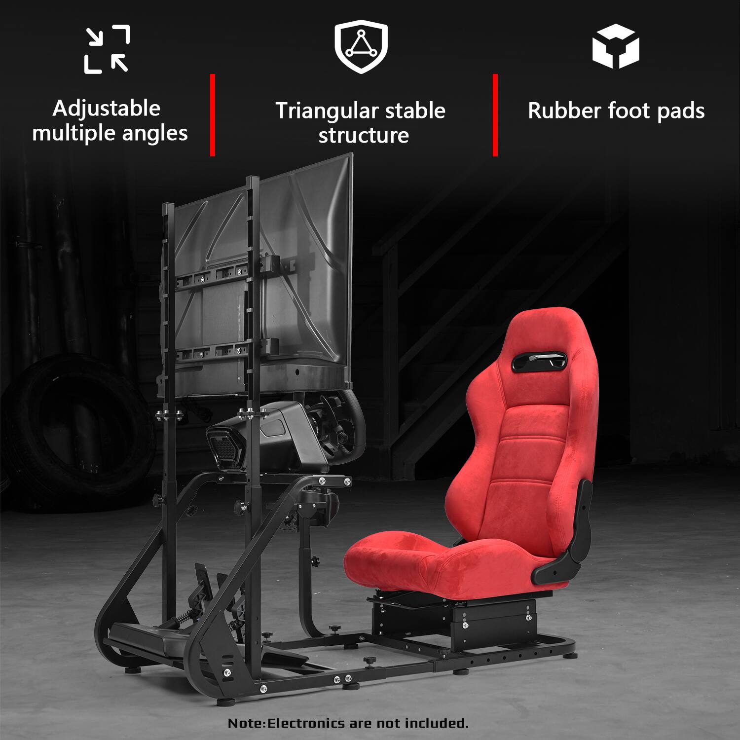Adjustable multiple angles  
Triangular stable structure  
Rubber foot pads  

Note: Electronics are not included.