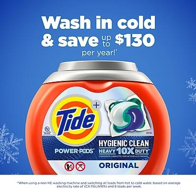 Wash in cold & save up to $130 per year!

Tide Hygienic Clean Power-Pods Heavy 10X Duty Original

*When using a non-HE washing machine and switching all loads from hot to cold water, based on average electricity rate of (CA116c/kWh) and 8 loads per week.