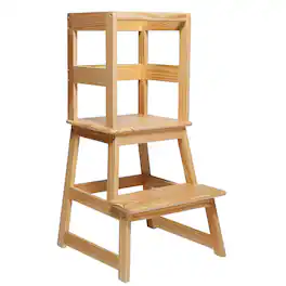 SDADI - Kids Kitchen Step Stool Holds up to 150 Pounds with Safety Rail - Natural