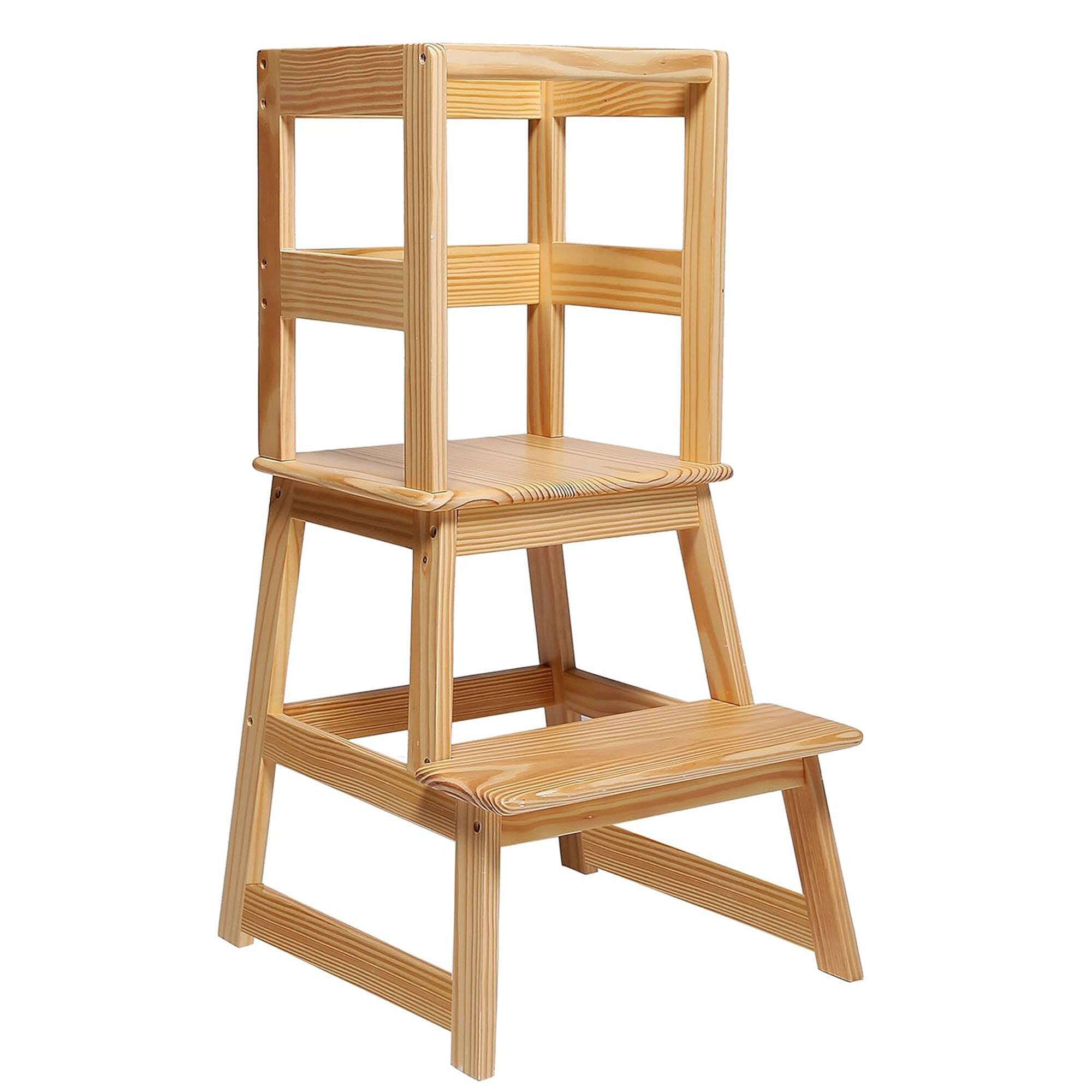 Front. SDADI - SDADI Kids Kitchen Step Stool Holds up to 150 Pounds with Safety Rail, Natural - Natural.