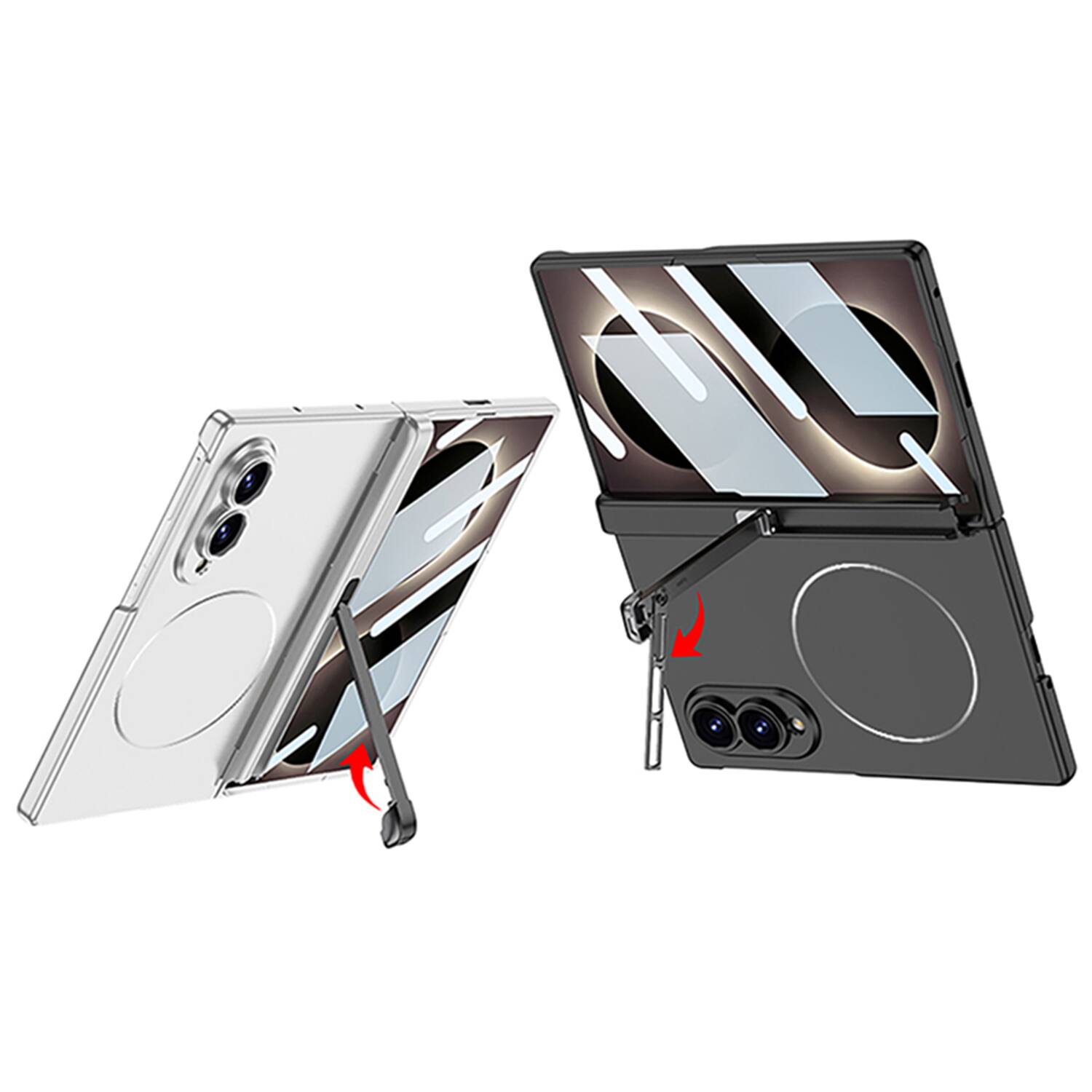 Alt View 2. Dteck - Rugged Magnetic Case for Samsung Galaxy Z Fold8 with Kickstand, Shockproof Hinge Protective Cover Built in Screen Glass - Black.