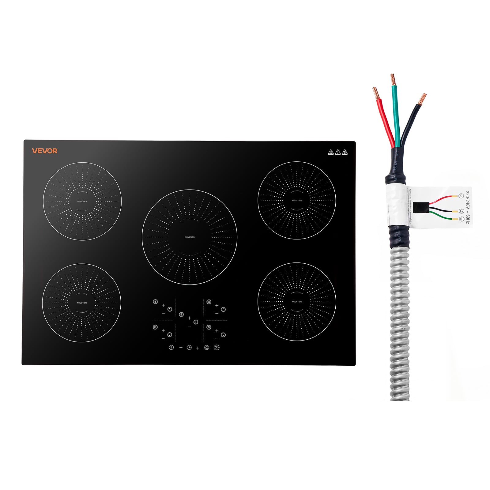 VEVOR - Induction Cooktop 36in 5 Burners Built-in Electric Stove 220V 9200W, Low-Power Continuous Heating, Induction Burner - Black