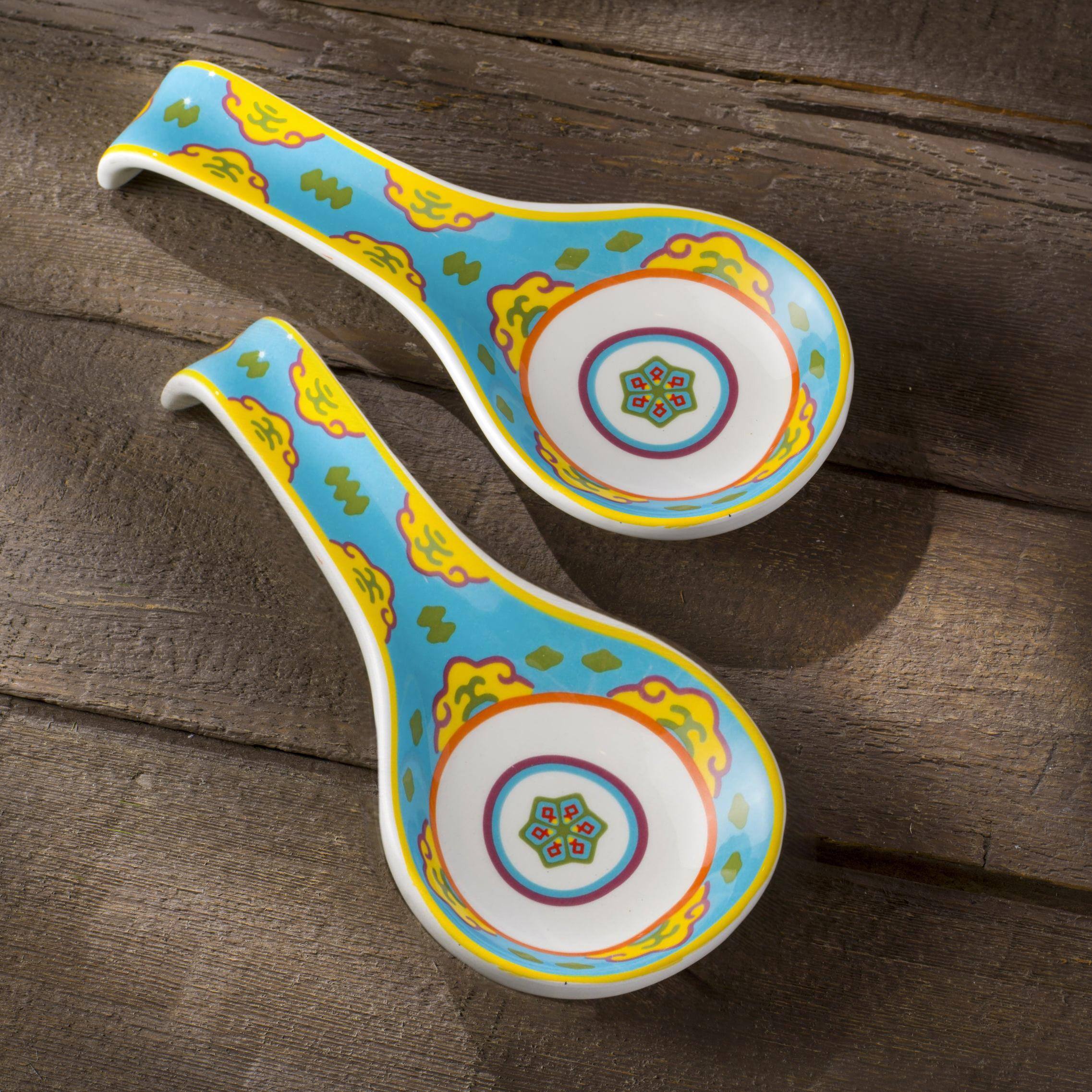 Front. Euro Ceramica Home - Galicia 9.5'' Ceramic Spoon Rests Set Of 2 -- Turquoise - Turquoise.