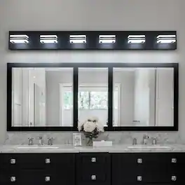 LUCKY ONE - 39in Wall Mount LED Vanity Light, 6-Light Fixture with Square Acrylic Shades for Bathroom - Black