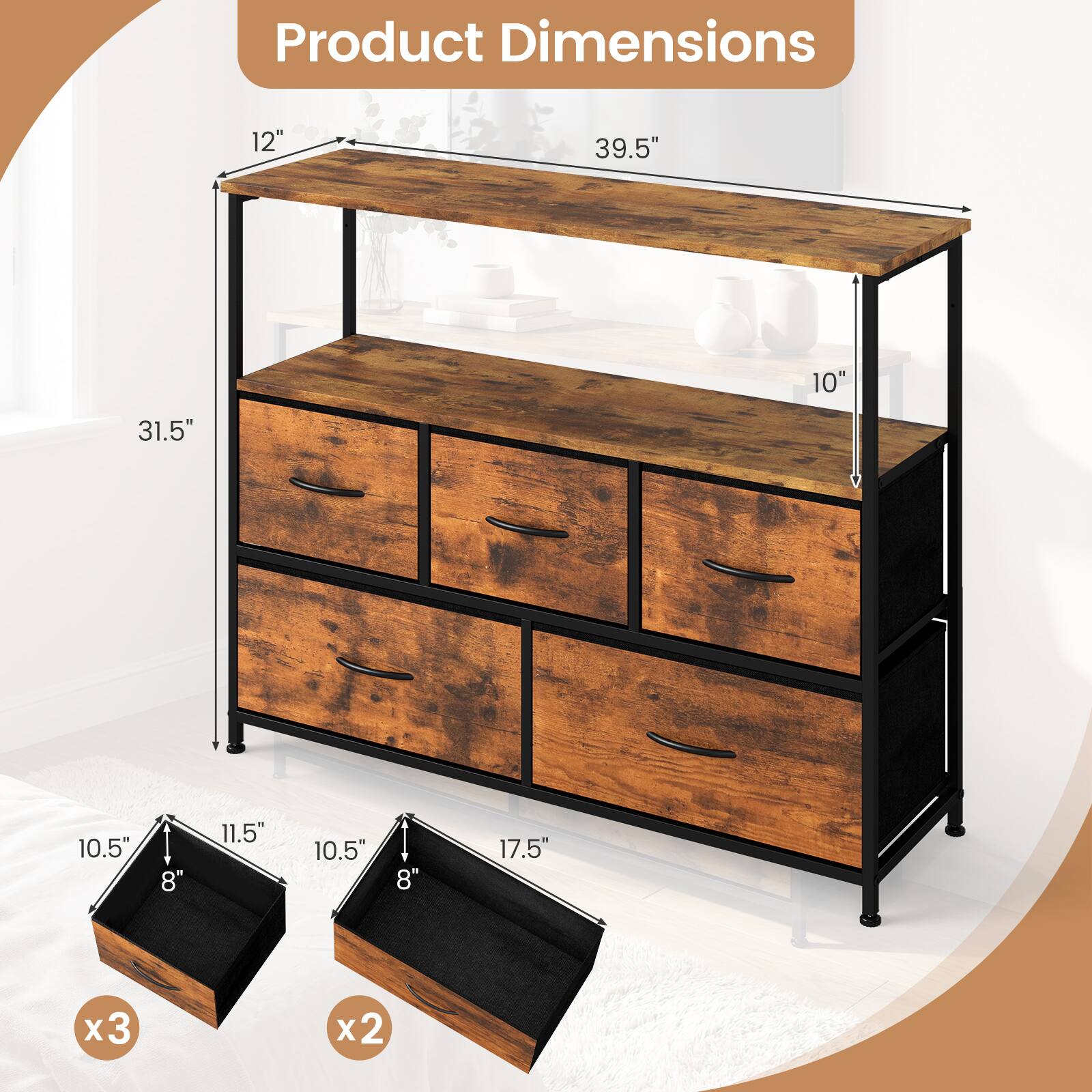 Product Dimensions: 12" x 39.5" x 10" x 31.5" x 10.5" x 8" x 11.5" x 10.5" x 8" x 17.5" x3 x2