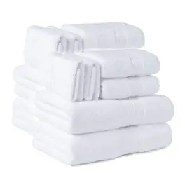 Plazatex - 100% Premium Cotton Textured Border Ultra Soft Absorbent 12 Piece Bathroom Towel Set - White