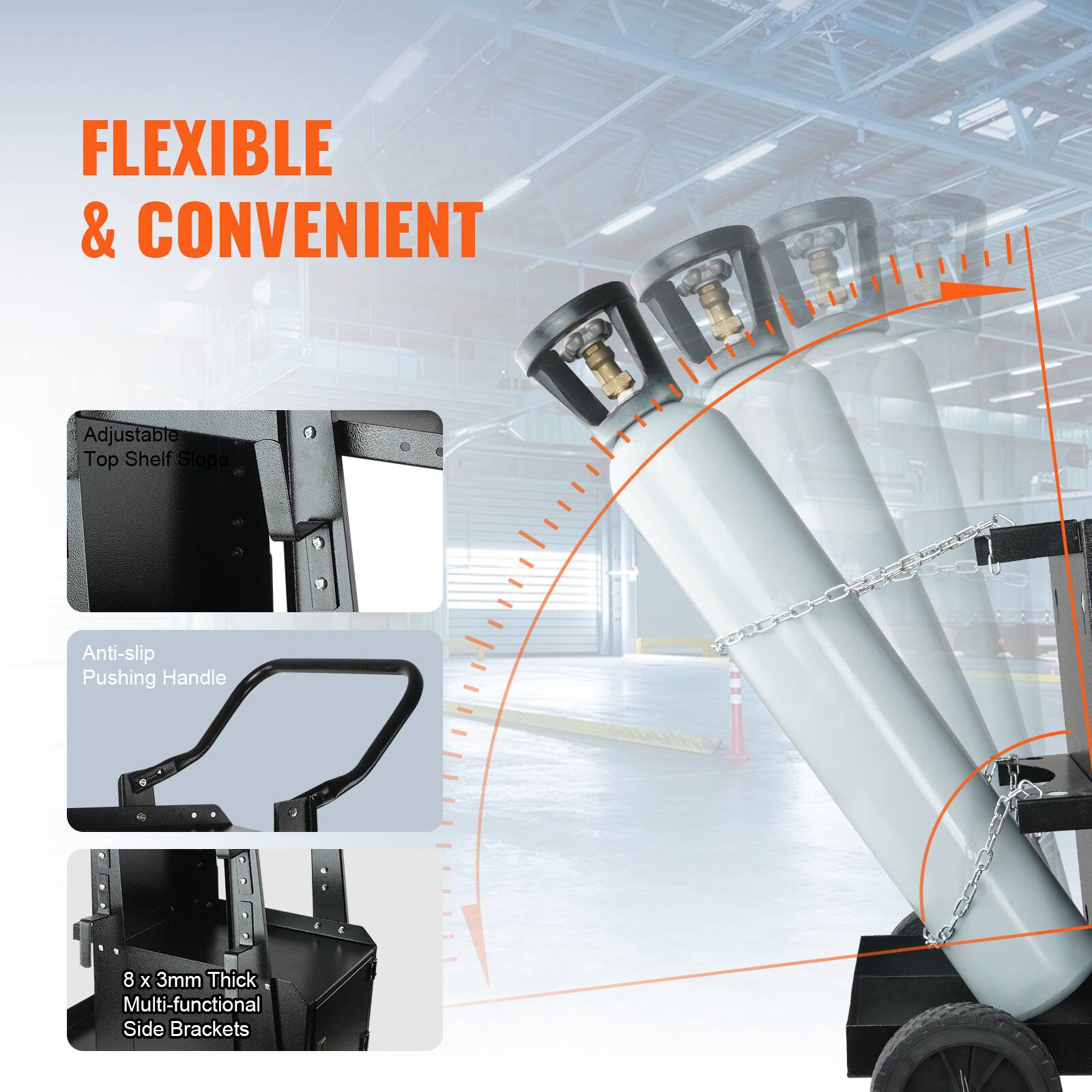 FLEXIBLE & CONVENIENT

Adjustable Top Shelf Slope
Anti-slip Pushing Handle
8 x 3mm Thick Multi-functional Side Brackets