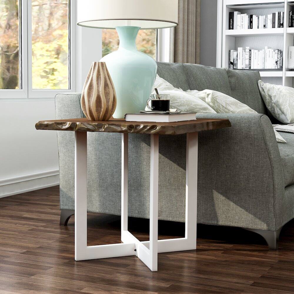 Left. Furniture of America - Baletto Contemporary Wood End Table in Oak and White - Brown.