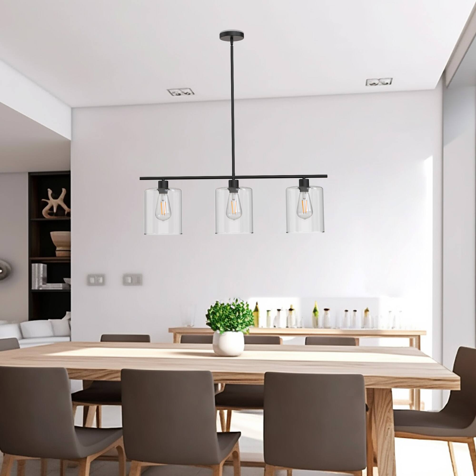 Back. Jandcase - JANDCASE 3-Light Black Island Pendant Light, Clear Glass Shades E26 Socket, Non-Integrated Bulbs, for Kitchen Island - Black.