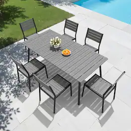 Crestlive Products - Water Proof 7/9/11pc Patio Dining Set Aluminum Frame Rectangle Table Stackable Stationary Chairs - Gray-7PC
