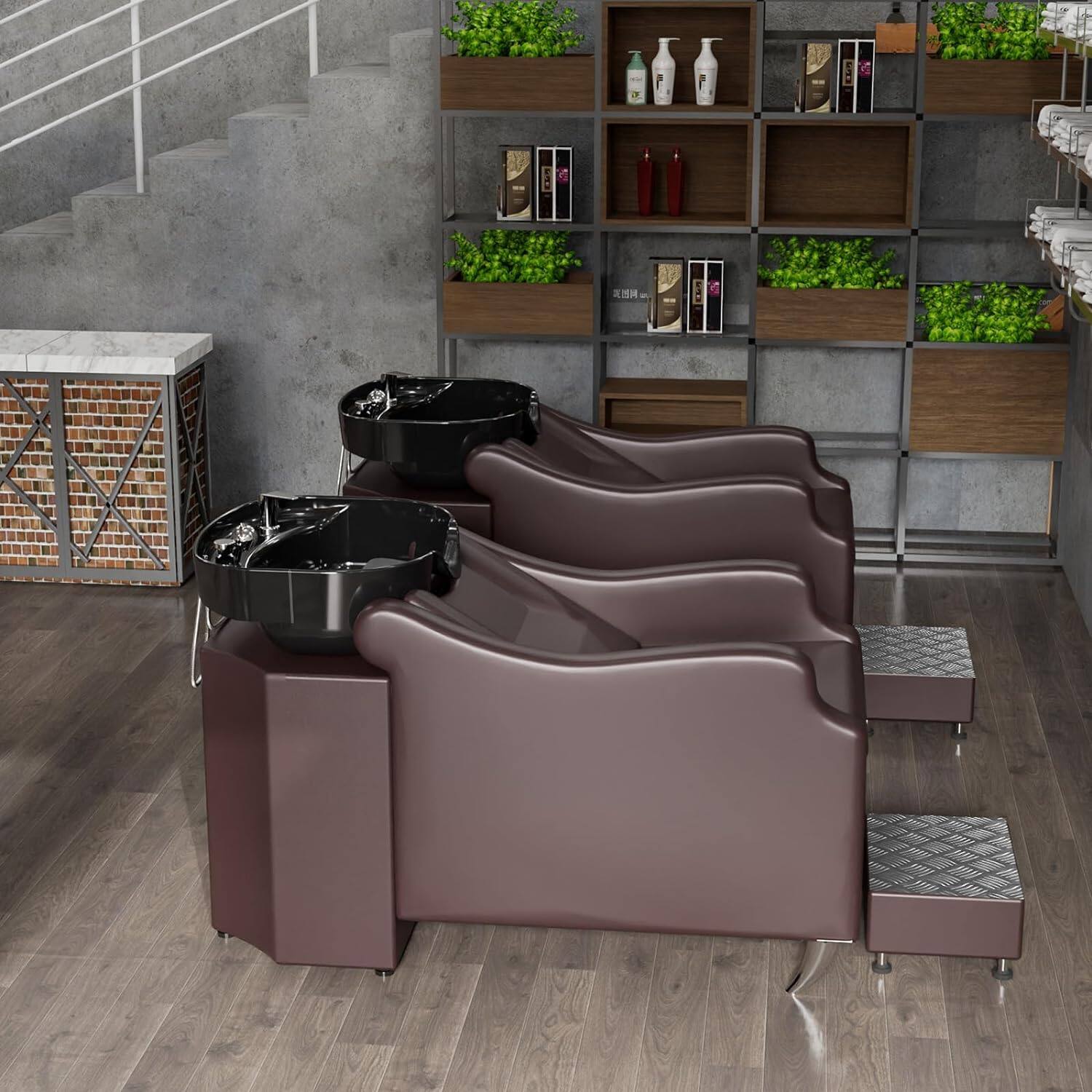Alt View 1. Winado - Salon Backwash Unit Beauty Shampoo Chair Barber Station with Ceramic Bowl & Retractable Sprayer & Footrest & Reck Rest - Mocha.
