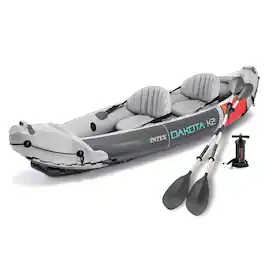 Intex - Dakota K2 2 Person Vinyl Inflatable Kayak and Accessory Kit w/ Oars & Pump - Gray and Red