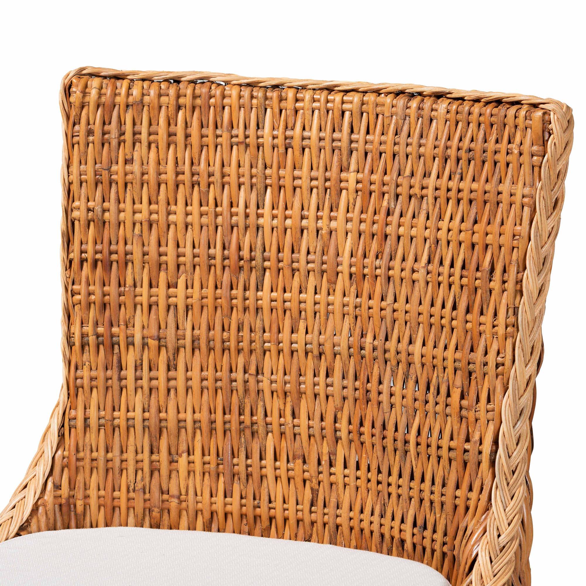 Alt View 1. bali & pari - Derris Natural Rattan Counter Stool with Cushion - Tall Wingback Stool with Solid Mango Wood Legs and Footrest - Light Honey.