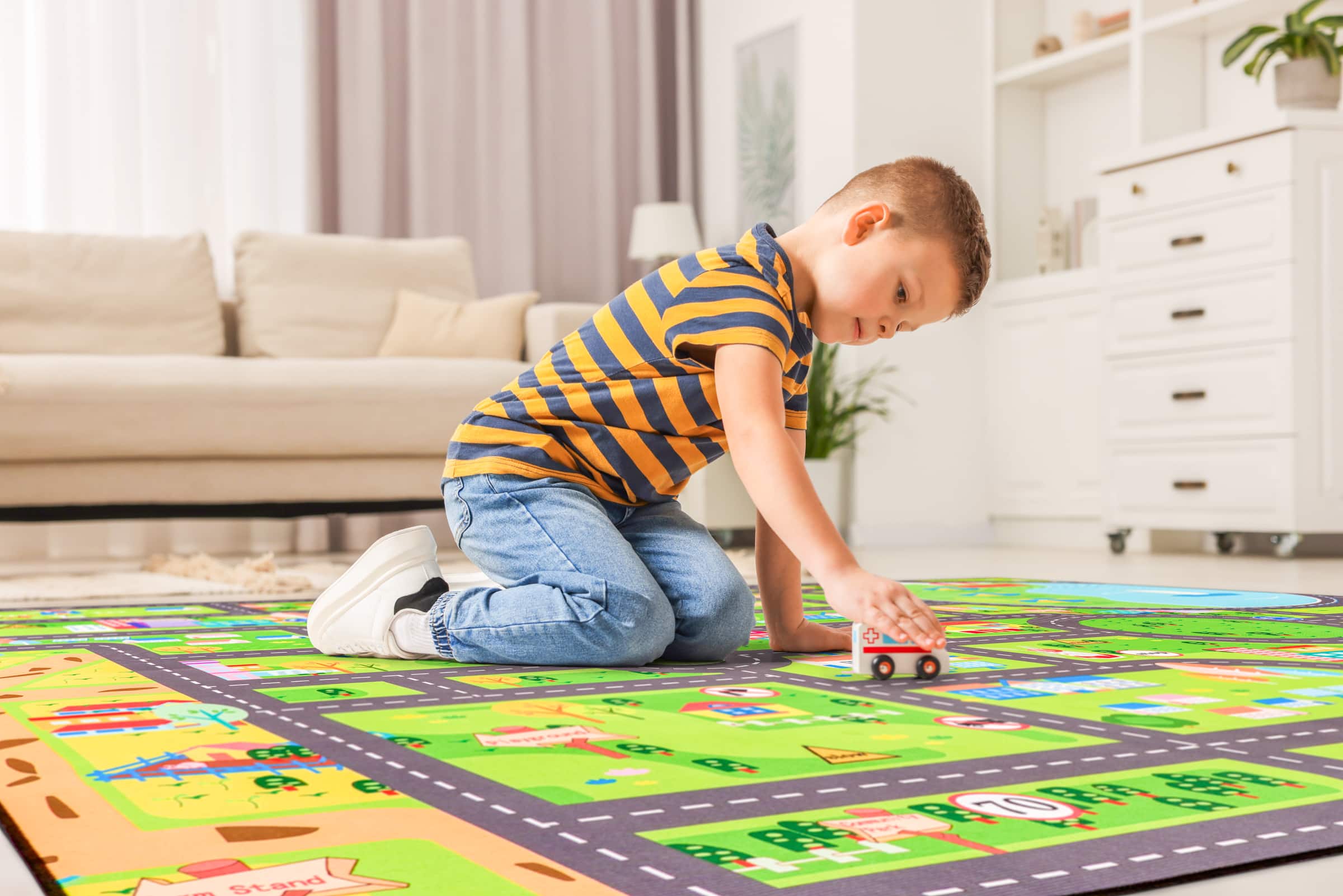 Sorbus - Car Mat - City Road Washable Rug for Kids, Car Carpet, Floor Play Mats, Easy to Clean Washable Rug (Extra Large) - Green