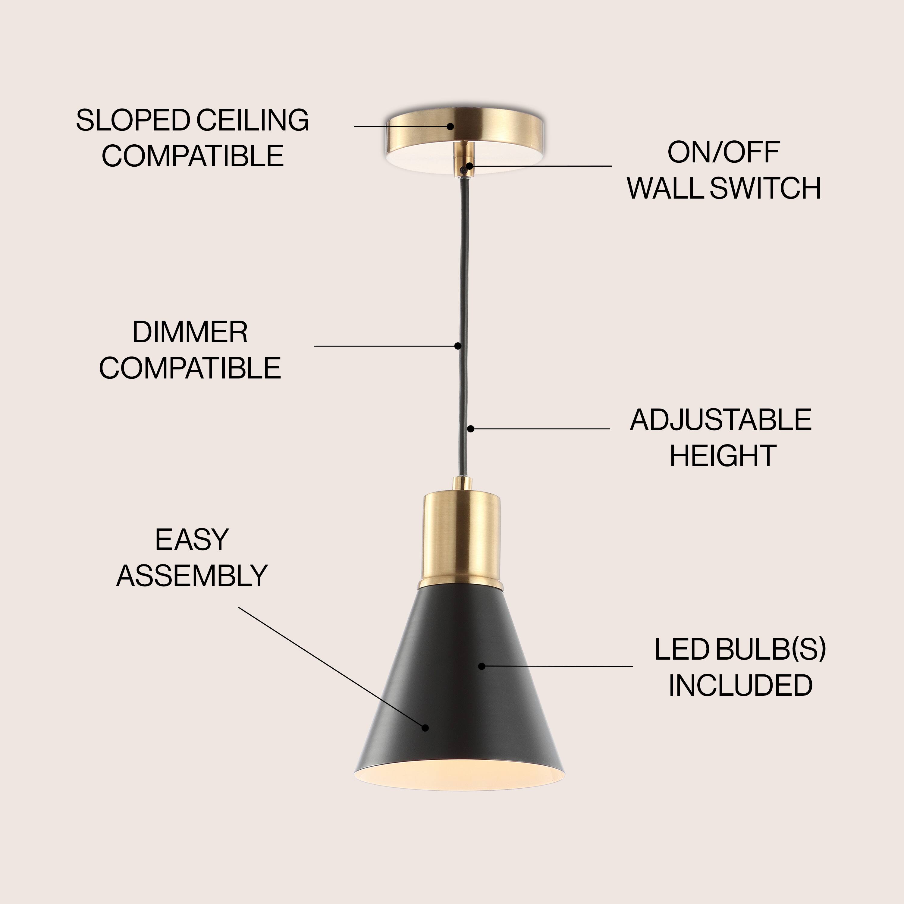 SLOPED CEILING COMPATIBLE  
ON/OFF WALL SWITCH  
DIMMER COMPATIBLE  
ADJUSTABLE HEIGHT  
EASY ASSEMBLY  
LED BULB(S) INCLUDED