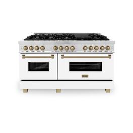 ZLINE - Autograph 60" Legacy Dual Fuel Range w/ 9 Burners & White & Bronze Accents (RAZ-WM-60-CB) - Multicolor
