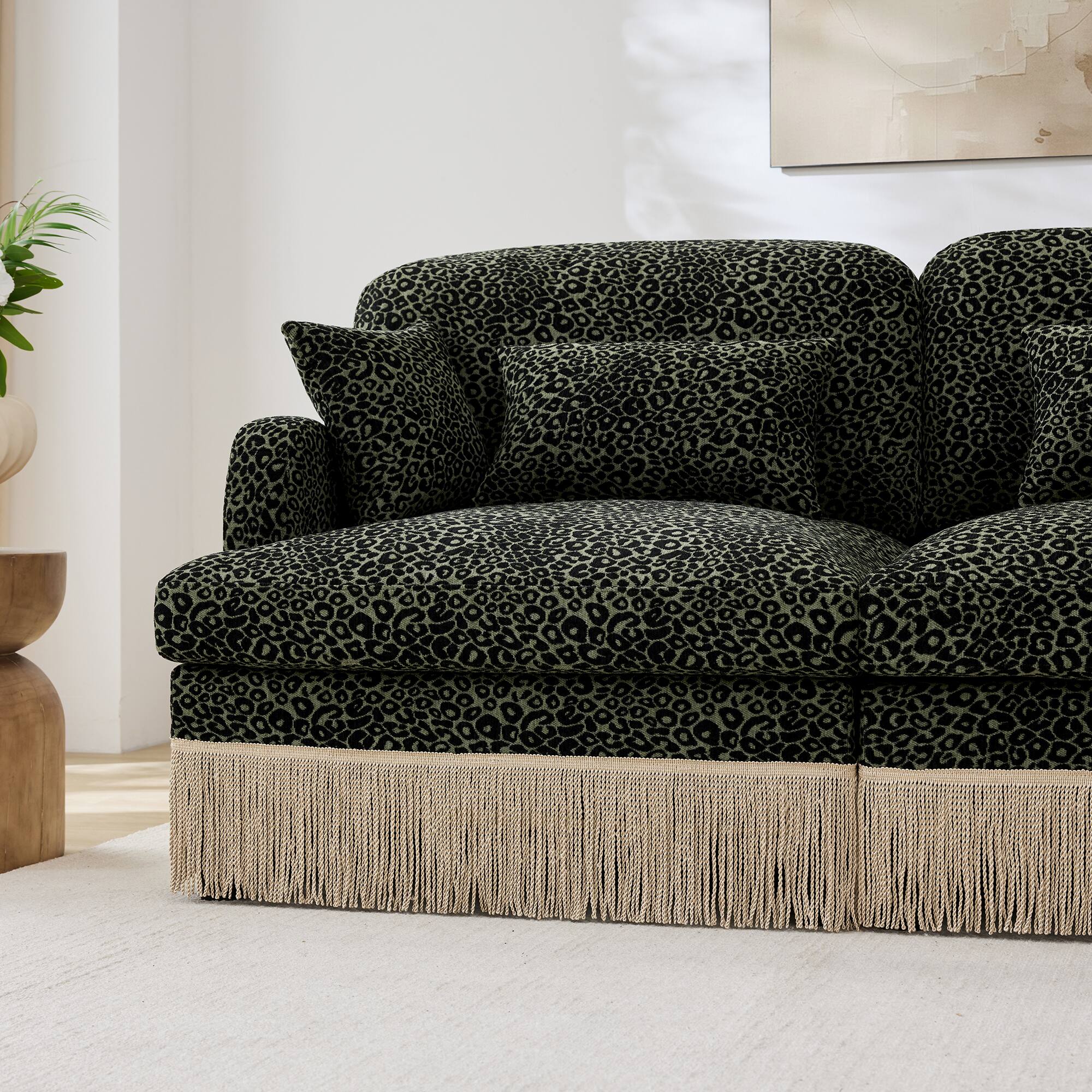 Back. Anysun - Modern Fashion Leopard Print Chenille Deep Seat Loveseat, Easy Assembly - Green.