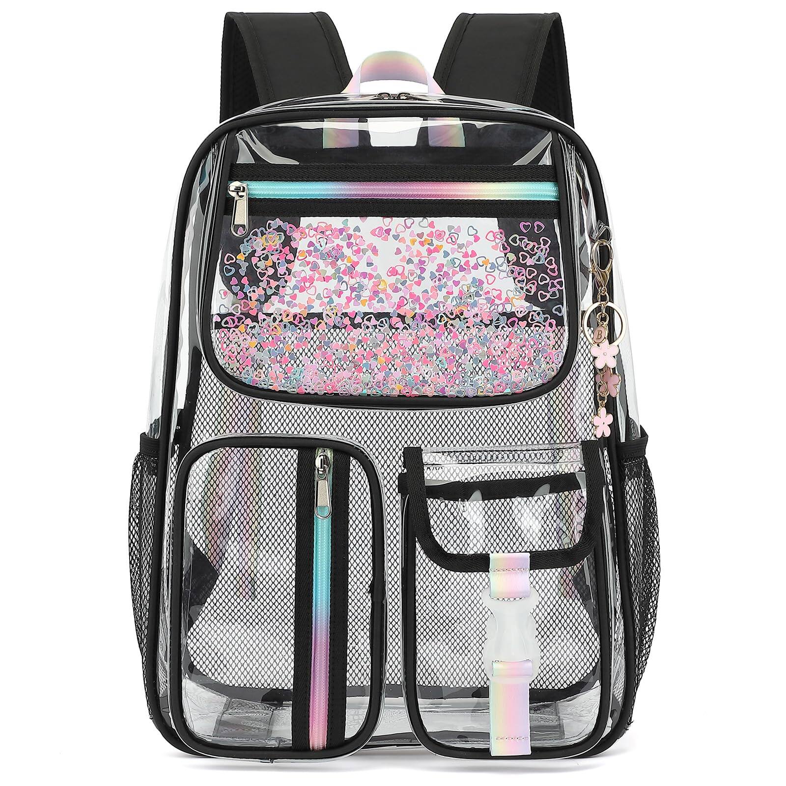 Front. Stamp n Camp - Clear Backpack For Women  School Bookbag Heavy Duty See Through Backpacks (red) - Black.