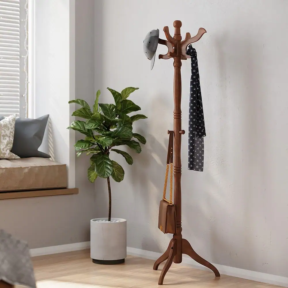 Hivvago - Classic Traditional Solid Wood Coat Rack Finish - Walnut
