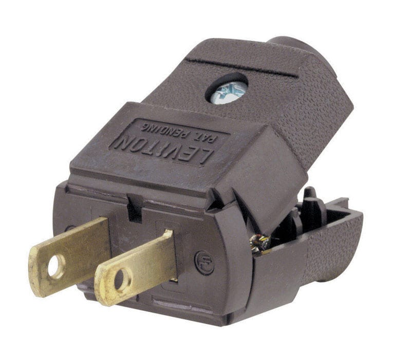 Leviton - Residential Thermoplastic Straight Blade Plug 1-15P 20-16 AWG 2 Pole 2 Wire - Brown
