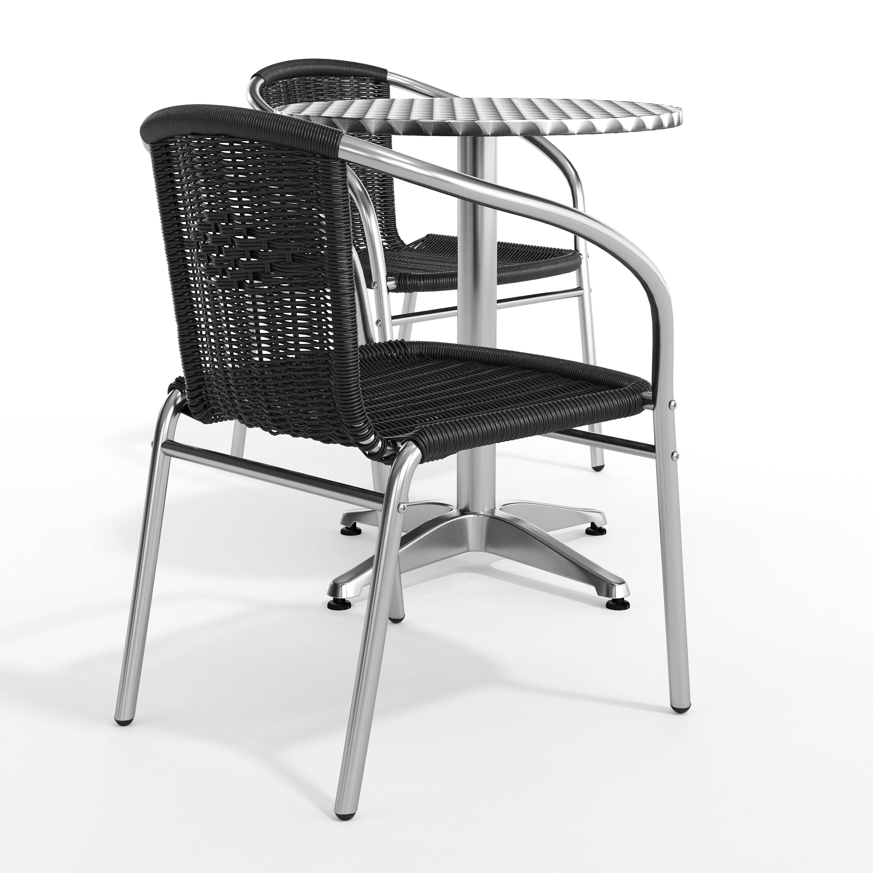 Alt View 9. Emma + Oliver - 23.5" Round Aluminum Garden Patio Table Set with 2 Rattan Chairs - Black.