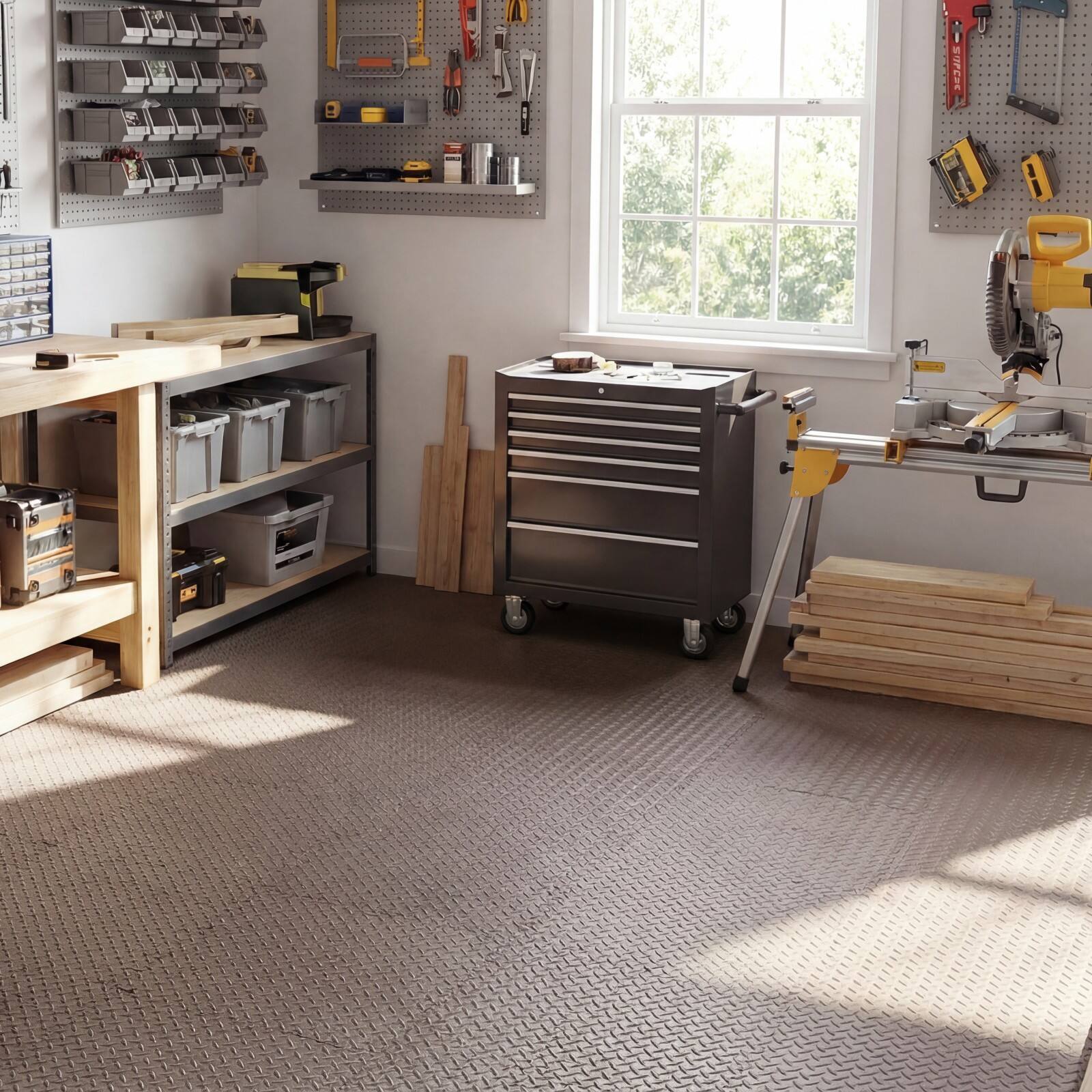 Alt View 4. Costway - Costway 24 Tiles 25" x 25" Puzzle Exercise Mat with Borders for Home Gym Playroom 104 sq.ft - Brown.