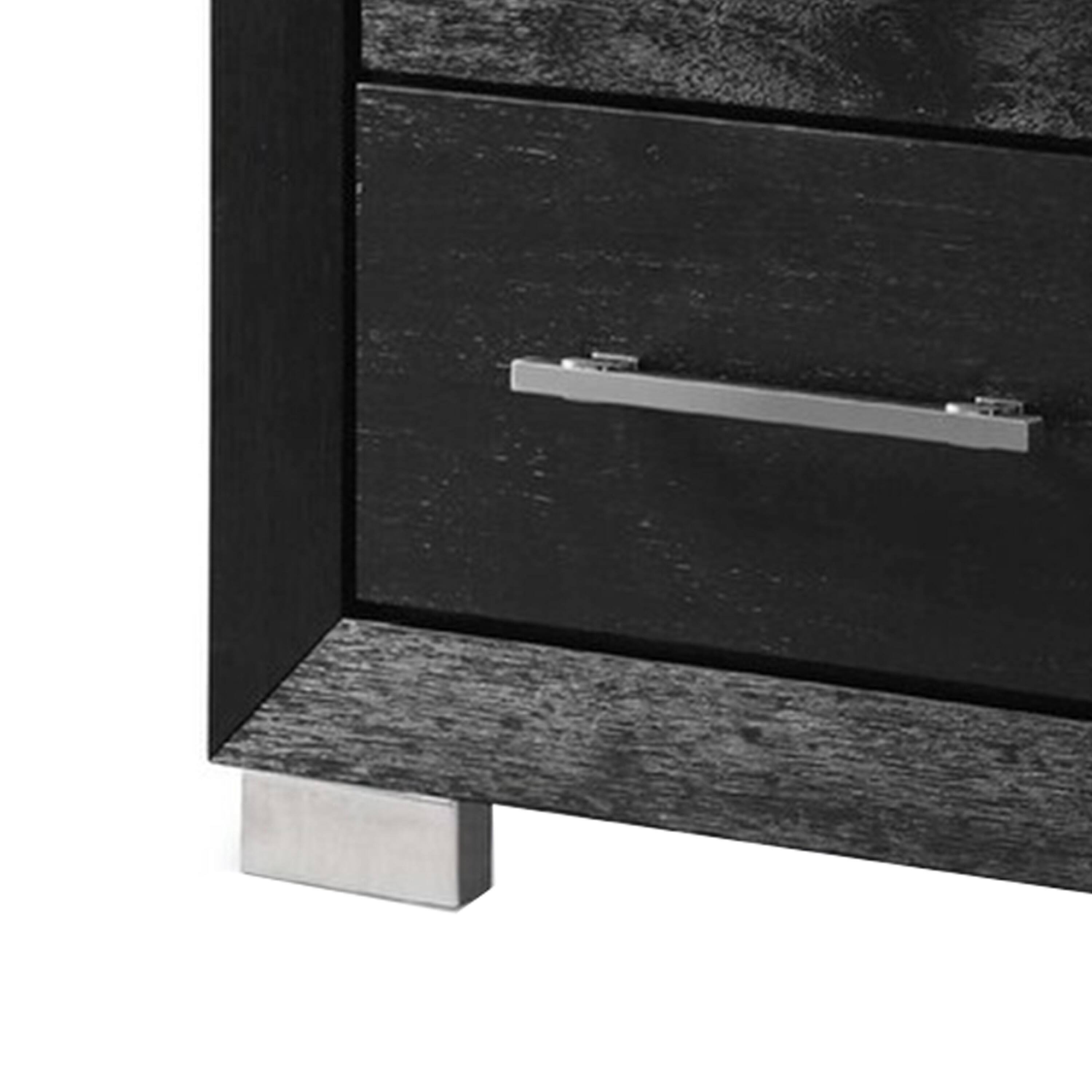 Alt View 3. Manhattan Lane - Ashen Nightstand w USB, 2 Drawers,26 Inch - Black, Chrome, Nickel.