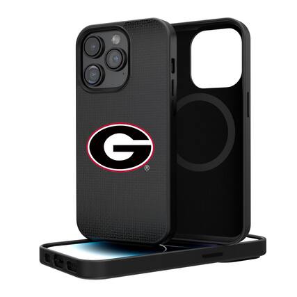 Front. Keyscaper - Georgia Bulldogs Linen Logo iPhone Magnetic Bump Case - 15 - Black.