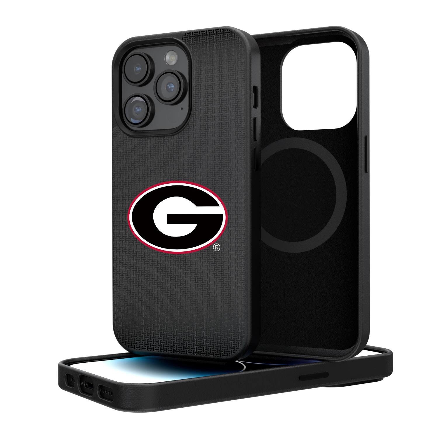 Front. Keyscaper - Georgia Bulldogs Linen Logo iPhone Magnetic Bump Case - 15 - Black.
