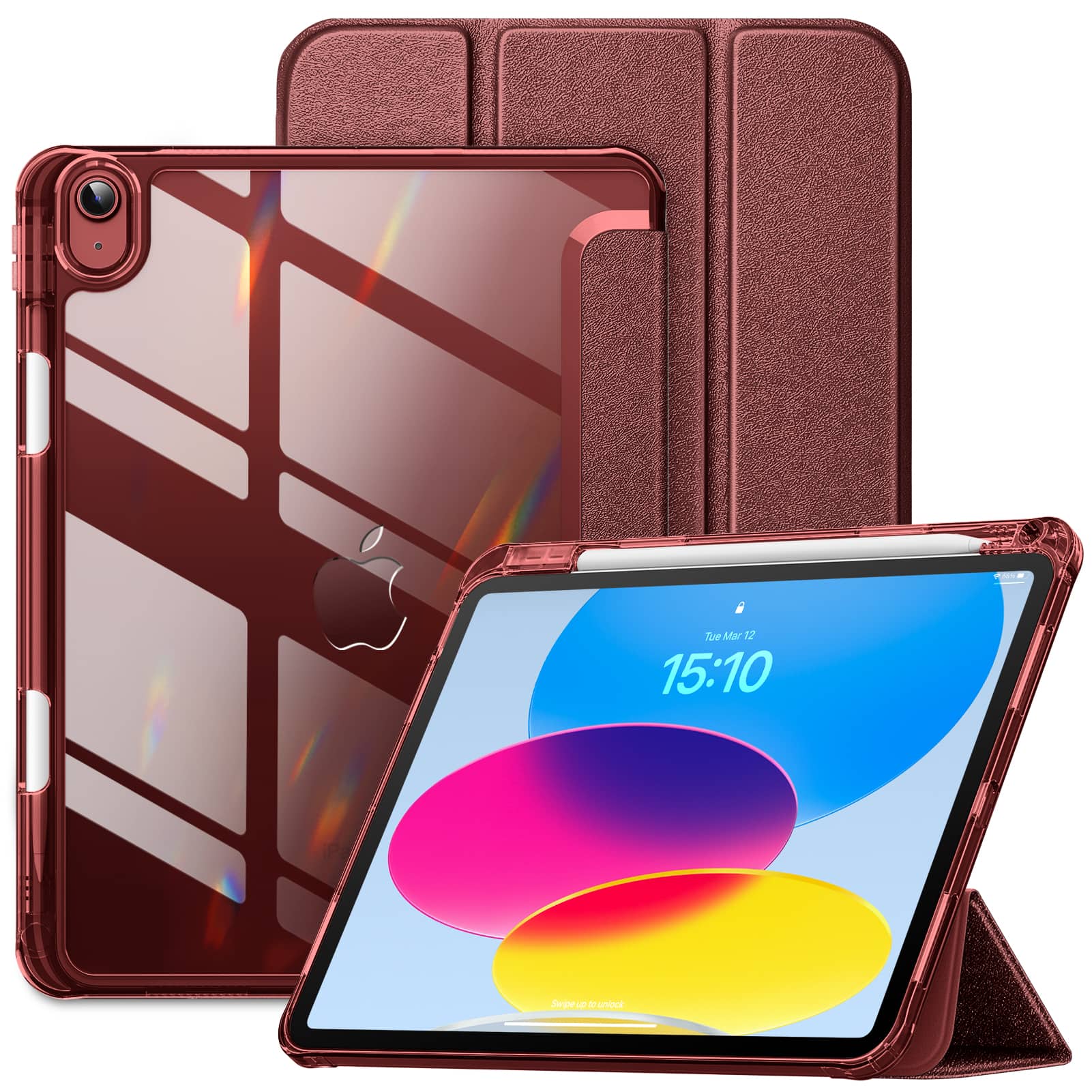 DTTO - Case for iPad A16 11-inch 2025 & 10th Gen 10.9-inch 2022, Matte Slim Hard Back, Soft TPU Frame, Pencil Holder - Wine