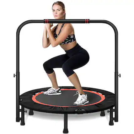 Front. Sugift - 40 Inch Mini Exercise Trampoline Foldable with Adjustable Handle Max Load 440lbs - Black.