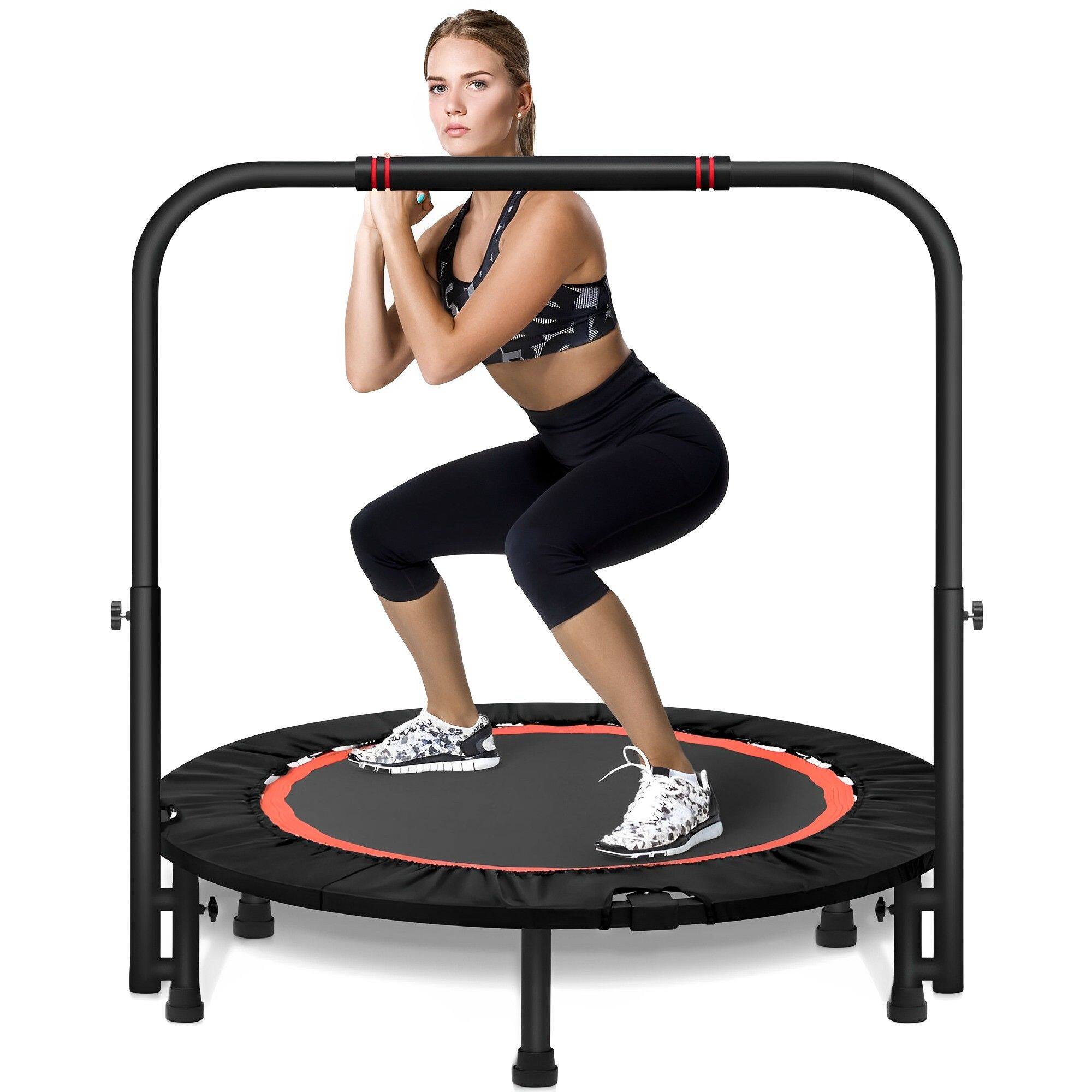 Front. Sugift - 40 Inch Mini Exercise Trampoline Foldable with Adjustable Handle Max Load 440lbs - Black.