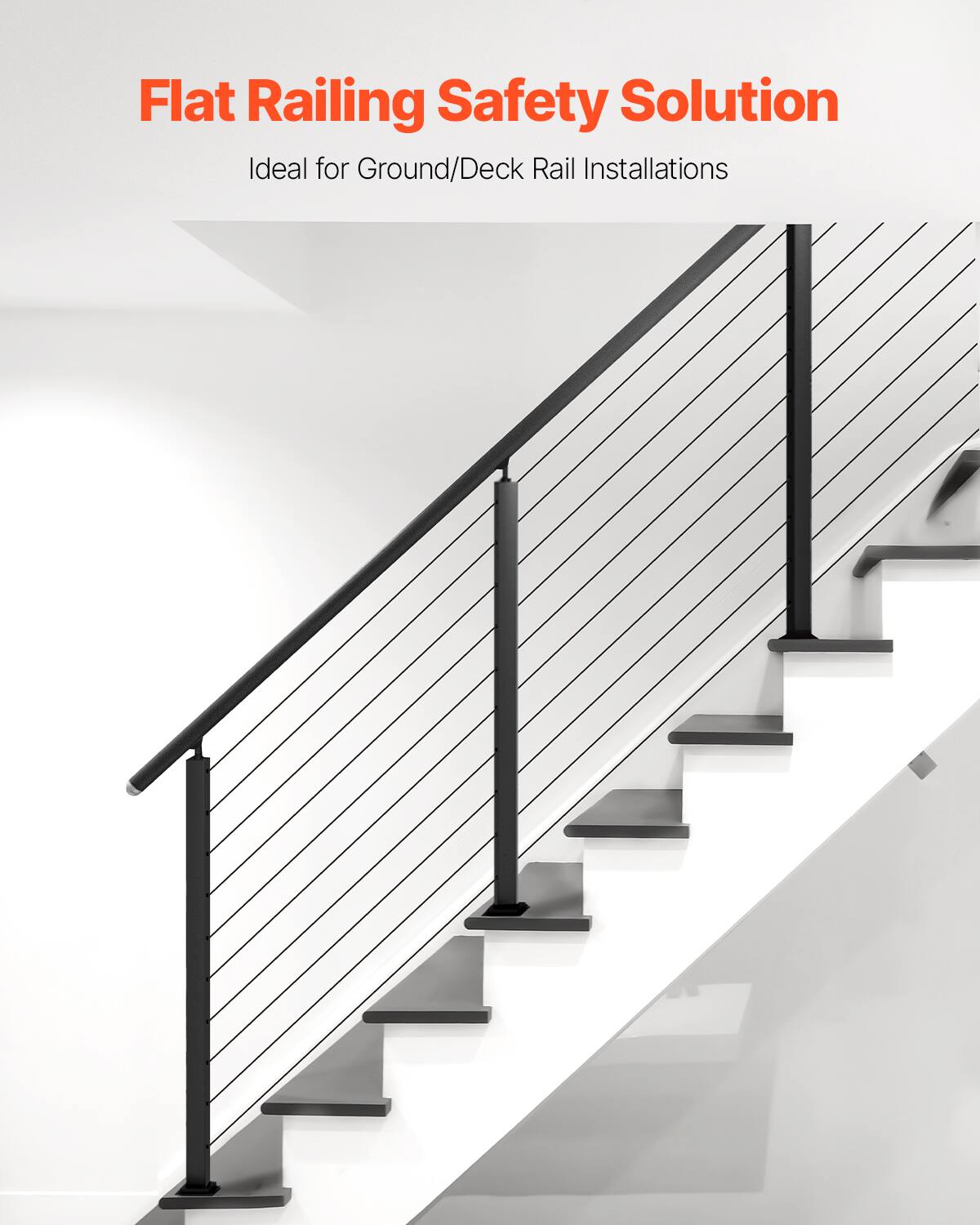 Flat Railing Safety Solution  
Ideal for Ground/Deck Rail Installations