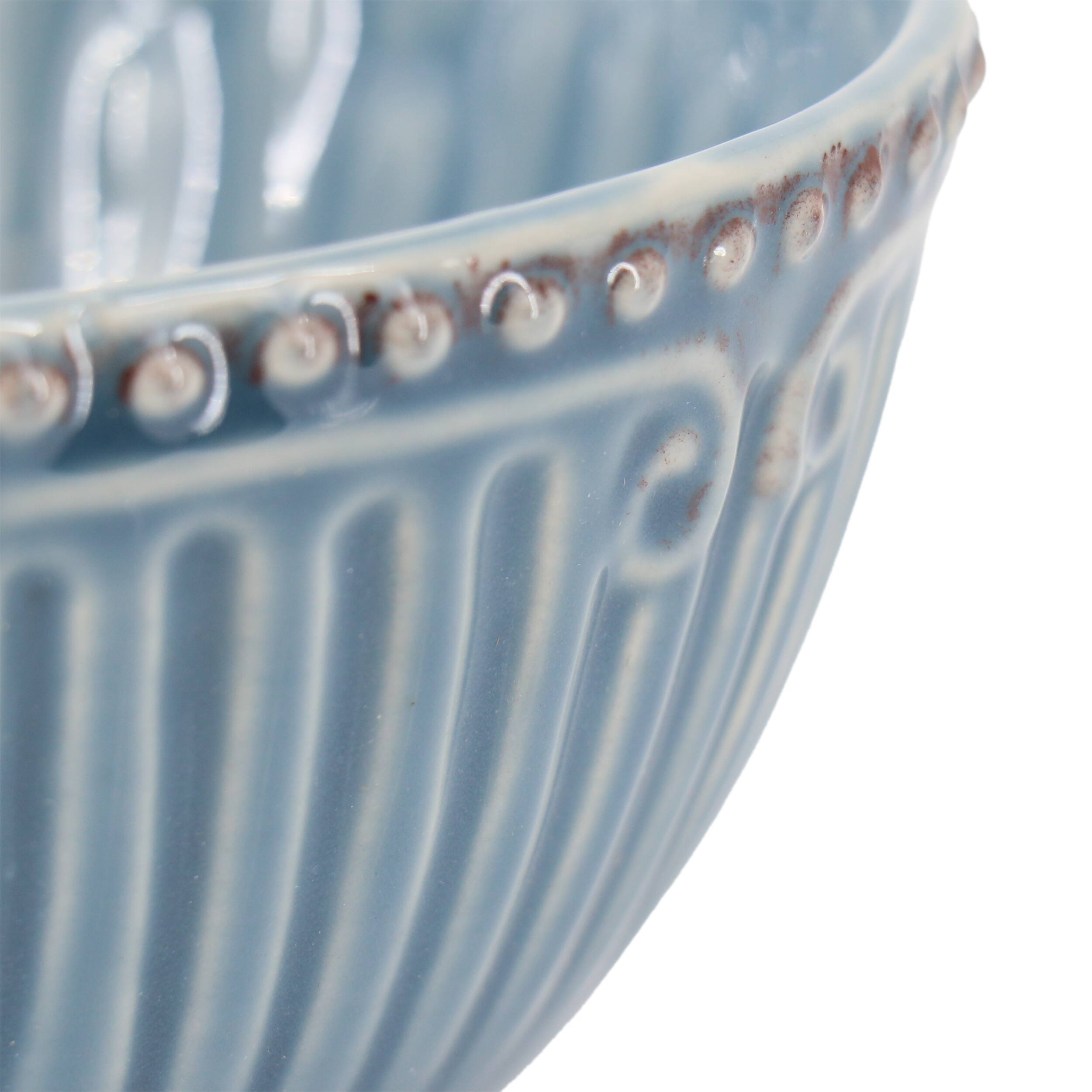 Alt View 3. Modern Southern Home - Modern Southern Home Capri 6 Piece 6 Inch Stoneware Embossed Cereal Bowl Set in Blue - Blue.