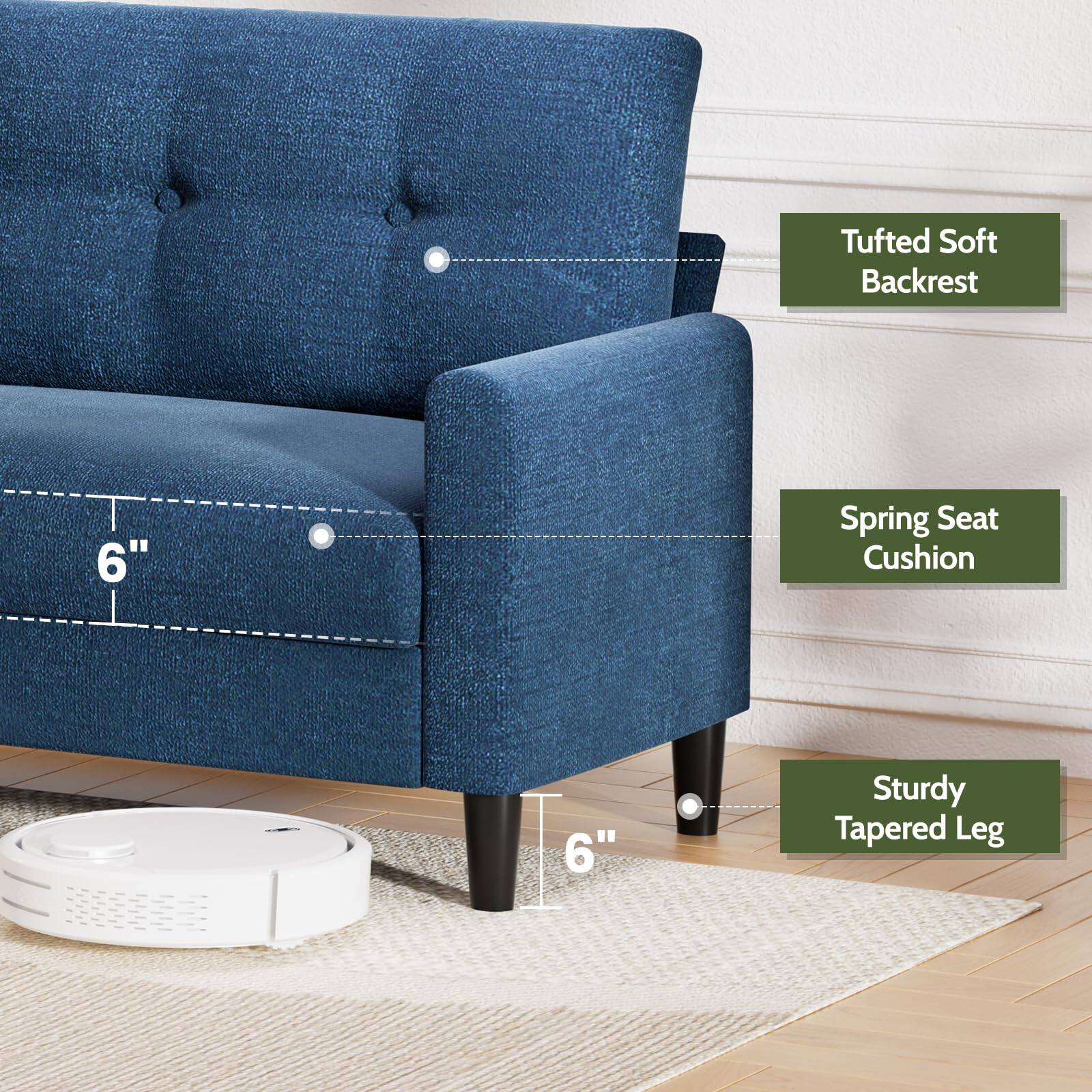 Tufted Soft Backrest  
6" Spring Seat Cushion  
6" Sturdy Tapered Leg