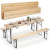 Front. Costway - Costway 70" 3-Piece Folding Picnic Table with Benches for 6,Fir Wood&Metal Frame for Patio - Natural,Black.