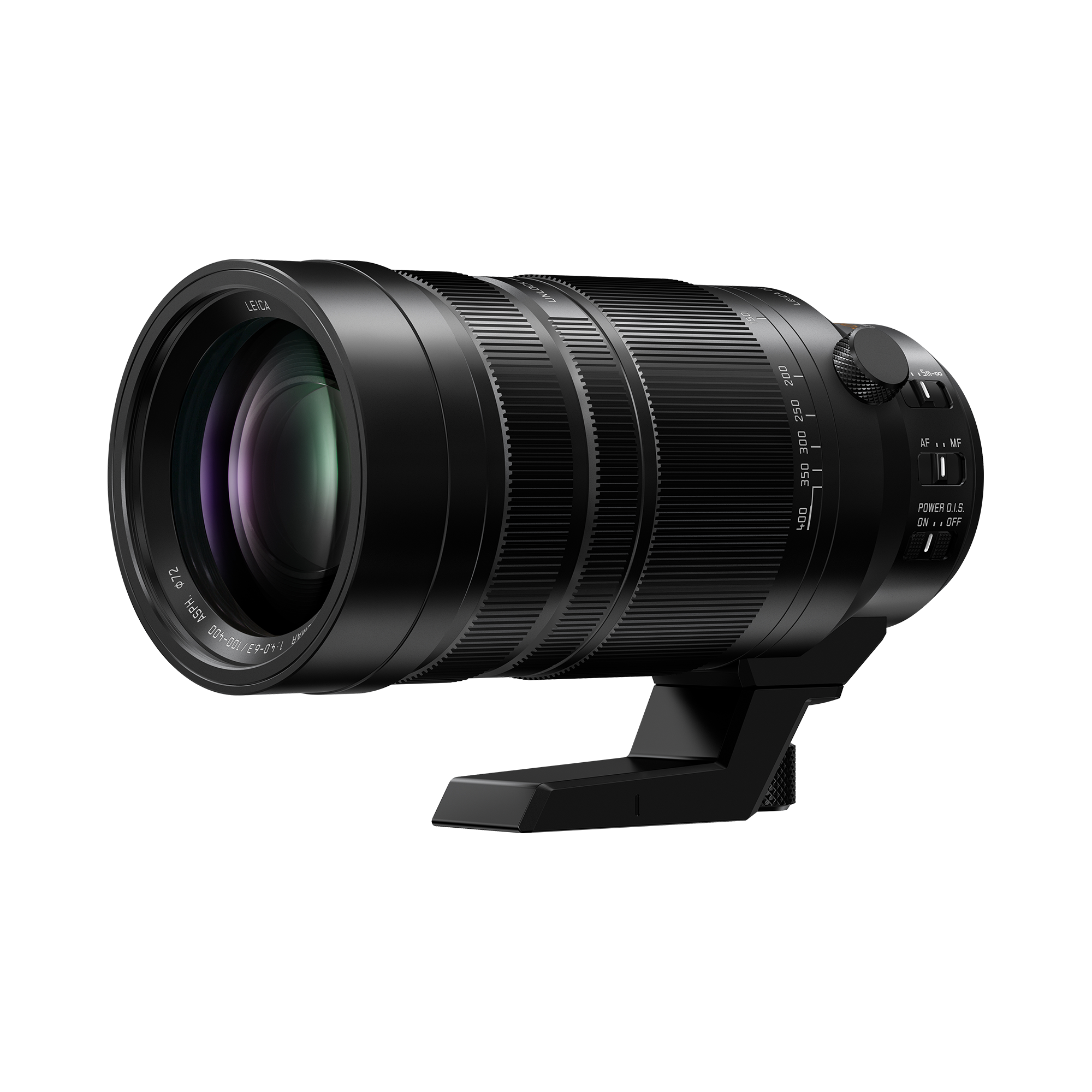 The text on the image reads "Leica 200 250 I DOE - - OSE 500 x I . MF POWER DIS DV . DFF $72 ASPH 05n-031 ER-OY." This is a description of a lens, likely a Leica lens, with specifications such as focal length, aperture, and price.