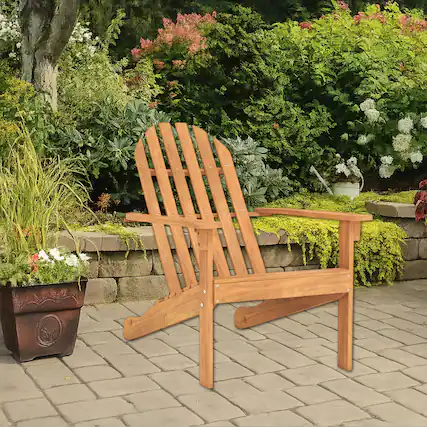 Front. Hivvago - Acacia Wood Outdoor Adirondack Chair with Angled Seat and High Back for Porch or Poolside - Natural.